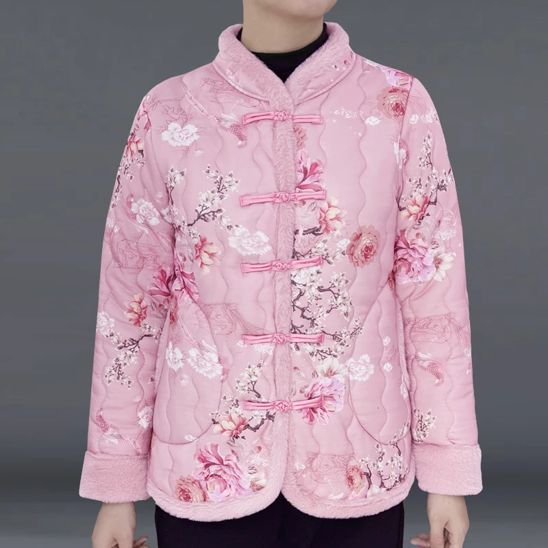 中老年女装新款冬季加厚保暖国风棉袄妈妈装碎花棉服盘扣外穿棉衣