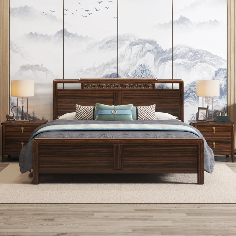 乌金木新中式实木床1.8米m现代简约轻奢双人床中国风主卧室高端