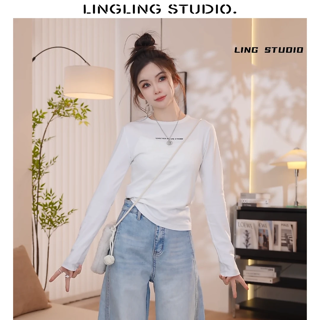 4101852-零零『字母旋律』2024秋季ins潮流时尚百搭休闲长袖T恤