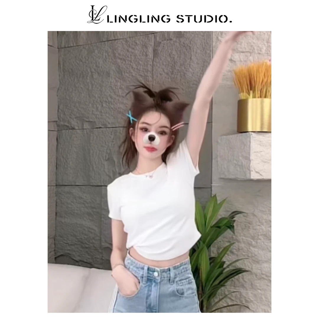 4032450-零零『辣妹子』2024春夏减龄显瘦休闲百搭短款T恤辣妹穿搭