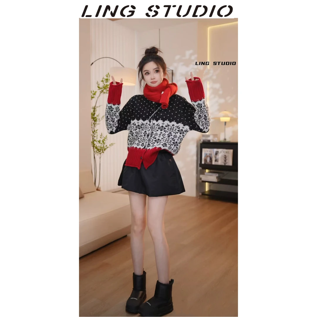 全绵羊毛-零零『烈焰红唇』2024冬季高级感针织开衫毛衣4120410