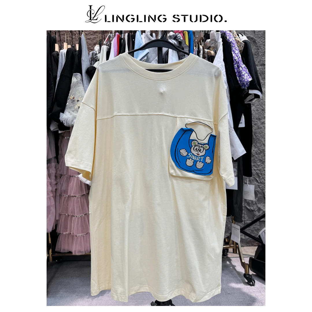 050927-  零零『』2024年夏季设计拼接撞色贴布圆领T恤