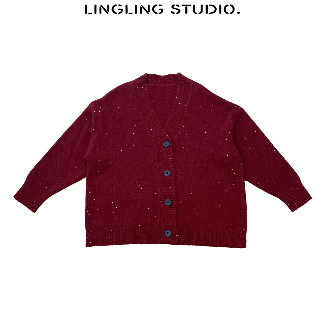 4092022-零零  爆闪满天星 2024秋冬网红时尚宽松女士开衫毛衣