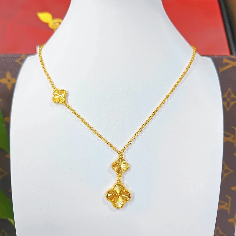 铜合金项链 幸运四叶草三花项链