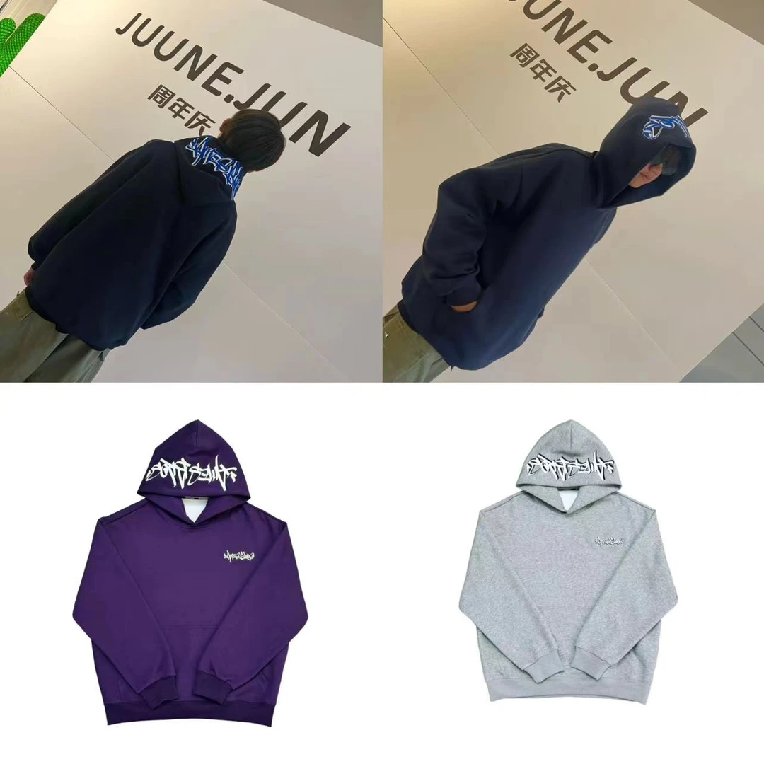 [X]蓝紫灰红四色帽子刺绣字母时尚儿童戴帽加绒卫衣(暖暖冬日)