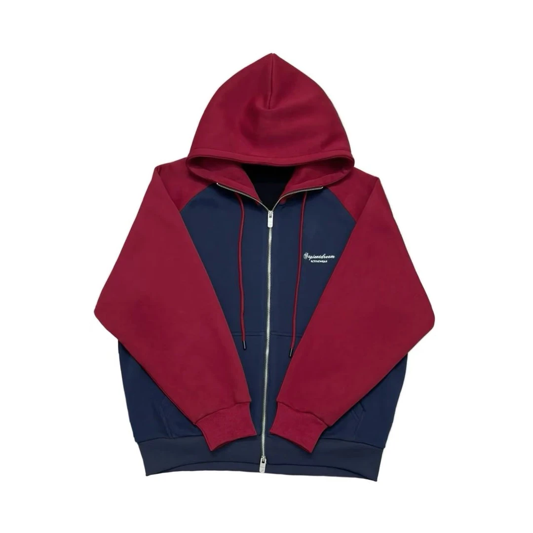 [XJ。]红蓝拼接插肩款奥利绒潮流保暖儿童拉链戴帽外套（暖暖冬日)