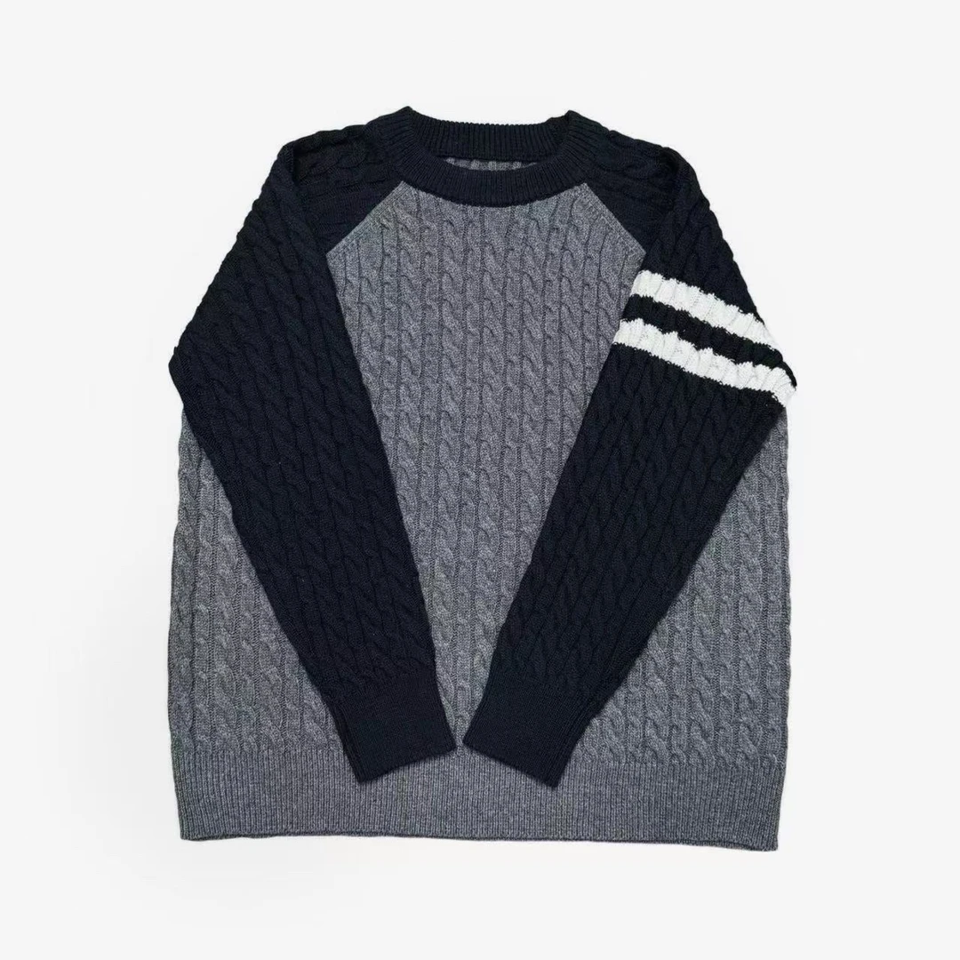 [XJ。]蓝灰插肩潮流时尚针织圆领秋冬时尚儿童毛衣（暖暖冬日）