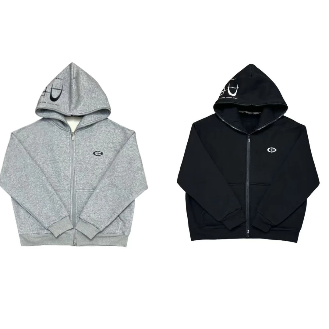 [X]黑灰两色拉链戴帽刺绣酷感深度保暖儿童拉链摇粒绒外套（暖暖