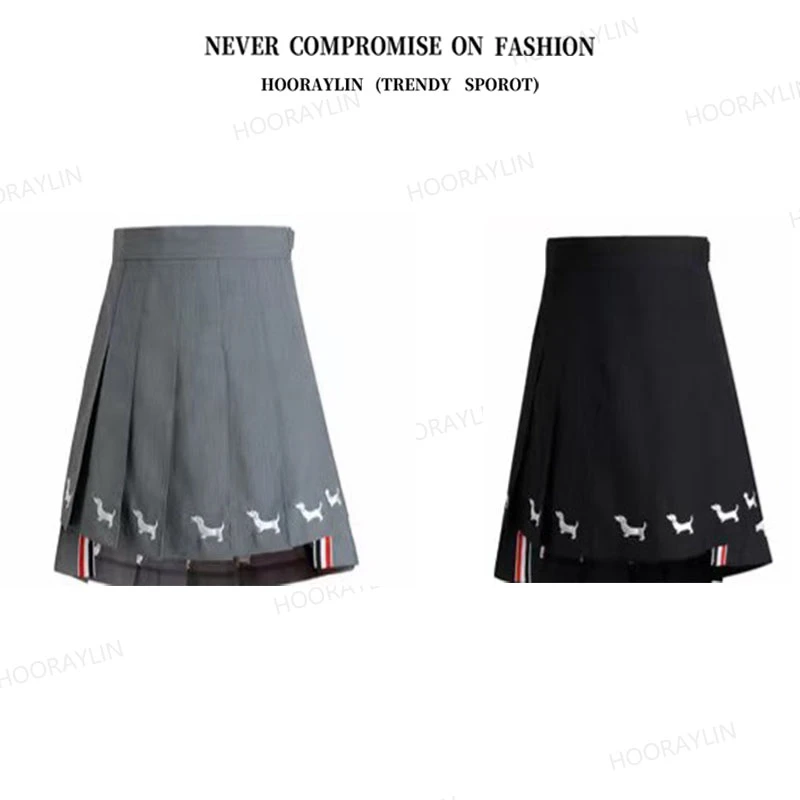 【HoorayLin】 百褶裙(前短后长)小狗刺绣显瘦半身裙#DL250
