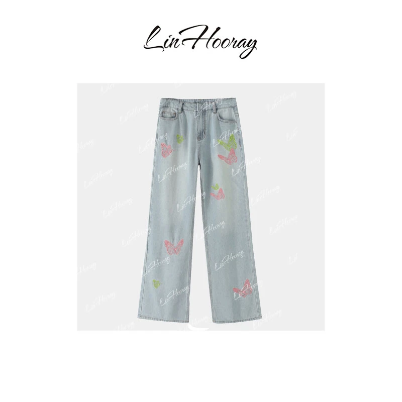 【HoorayLin】 新中式刺绣牛仔裤#QD073