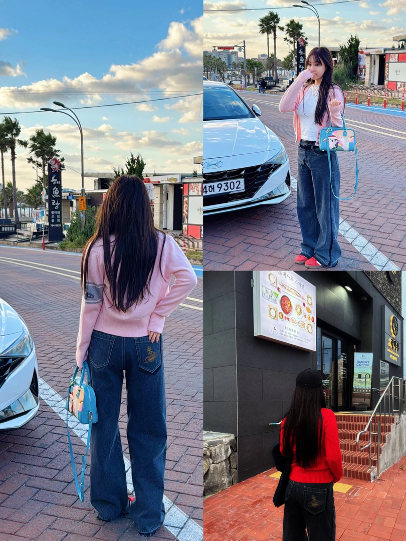 【HoorayLin】腰头拼接重工水洗微廓形牛仔裤#NZK1028