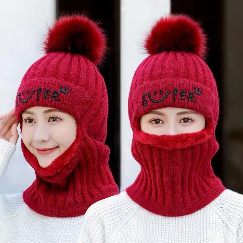 帽子女潮秋冬季毛线帽防风防寒加绒加厚保暖护耳百搭镂空针织冬帽