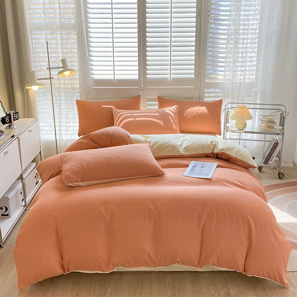 四季款轻奢简约双拼水洗棉床上四件套非全棉纯棉宿舍被套套件
