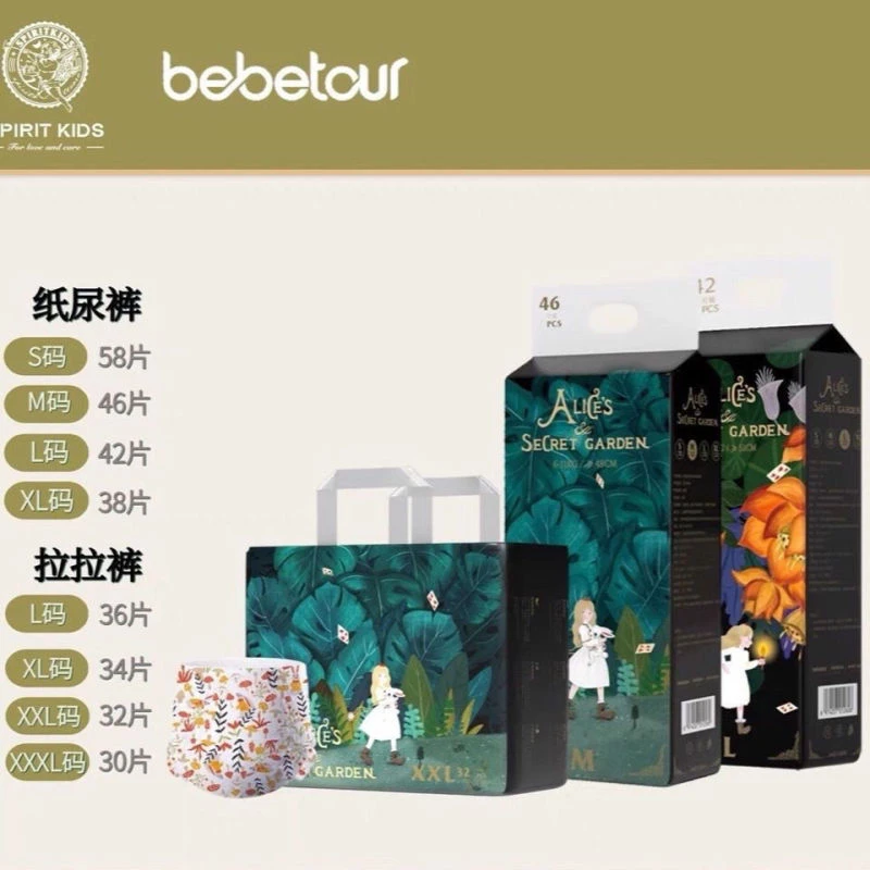 【拍1发2】Bebetour爱丽丝婴儿超薄纸尿裤柔软干爽爱丽丝拉拉裤