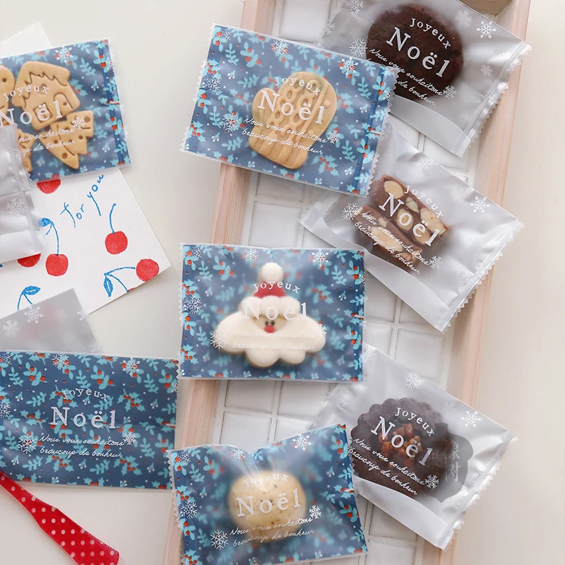 田园风圣诞节饼干机封袋 复古双色北欧风糖果曲奇密封袋烘焙包装