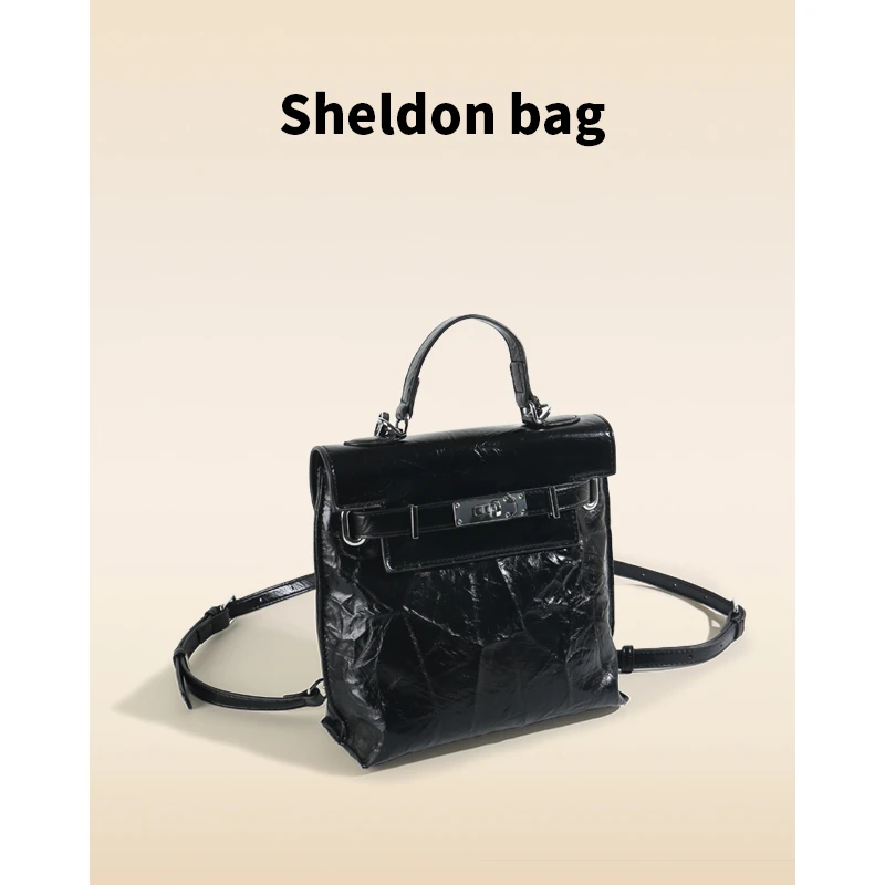 Sheldonbag 包包2024新款大容量褶皱通勤双肩包女背包单肩斜挎包