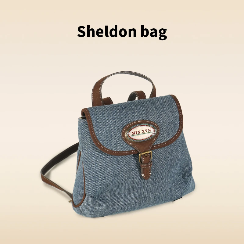 Sheldonbag2023新款潮小众高级复古百搭牛仔双肩包短途旅行小背包