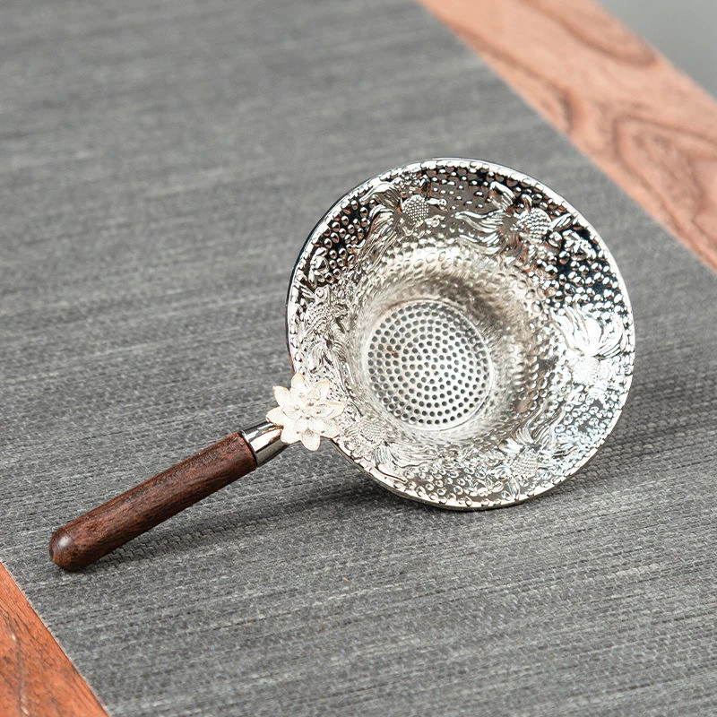 高档银色锦鲤茶漏茶叶隔渣器锡制泡茶过滤器