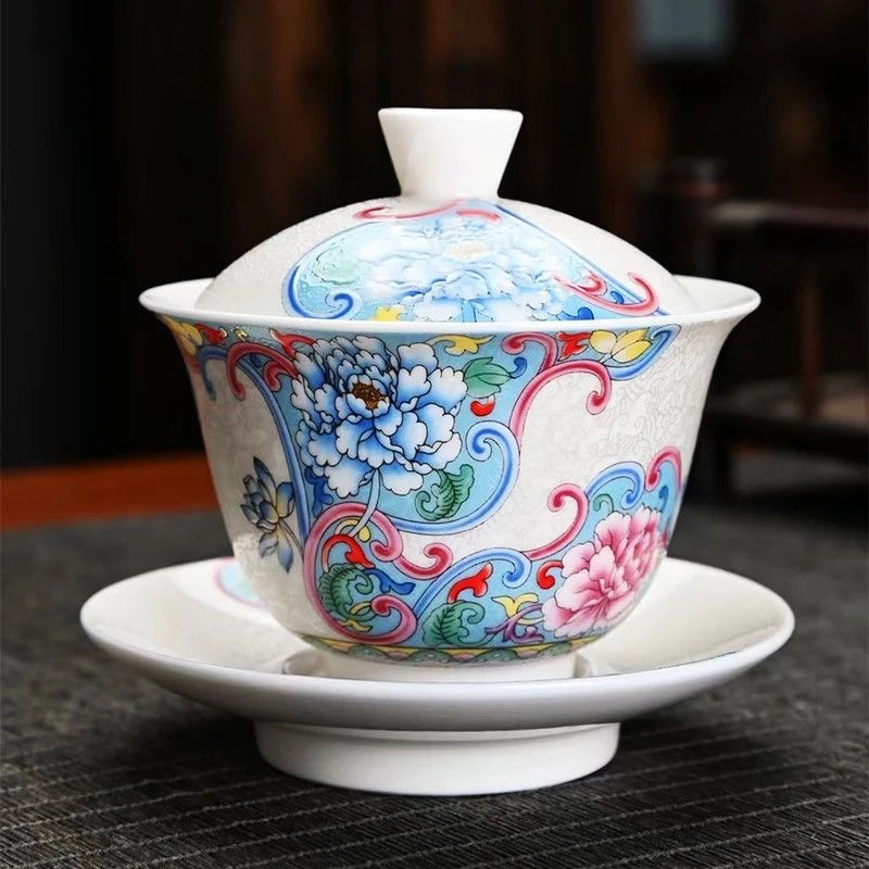 珐琅彩银线掐丝盖碗