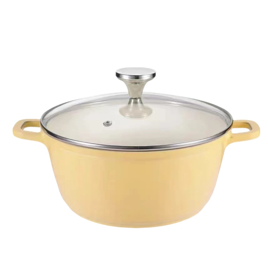 珐琅釉带玻璃盖24cm双耳复底汤锅