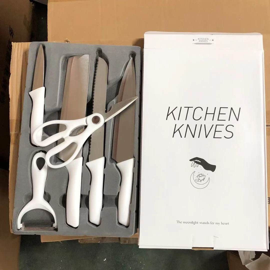 高品白色把手厨具六件套白色盒装