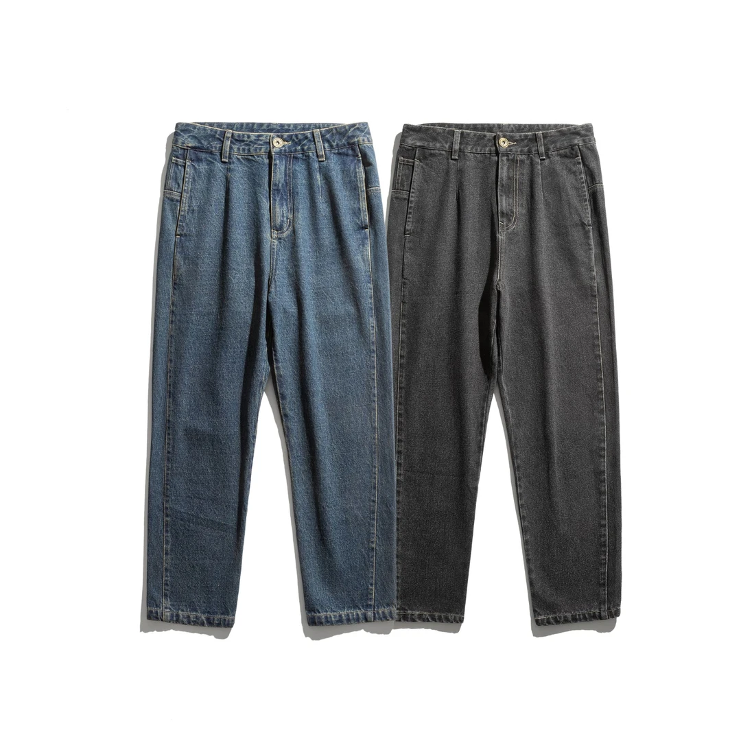 B302春秋潮牌美式复古情侣百搭高街休闲直筒水洗做旧牛仔裤