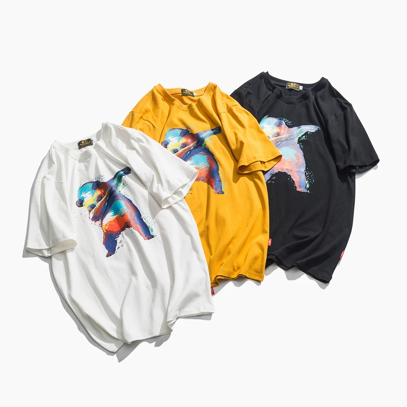 M327夏季潮牌港风ins情侣百搭设计感熊猫印花休闲圆领短袖t恤