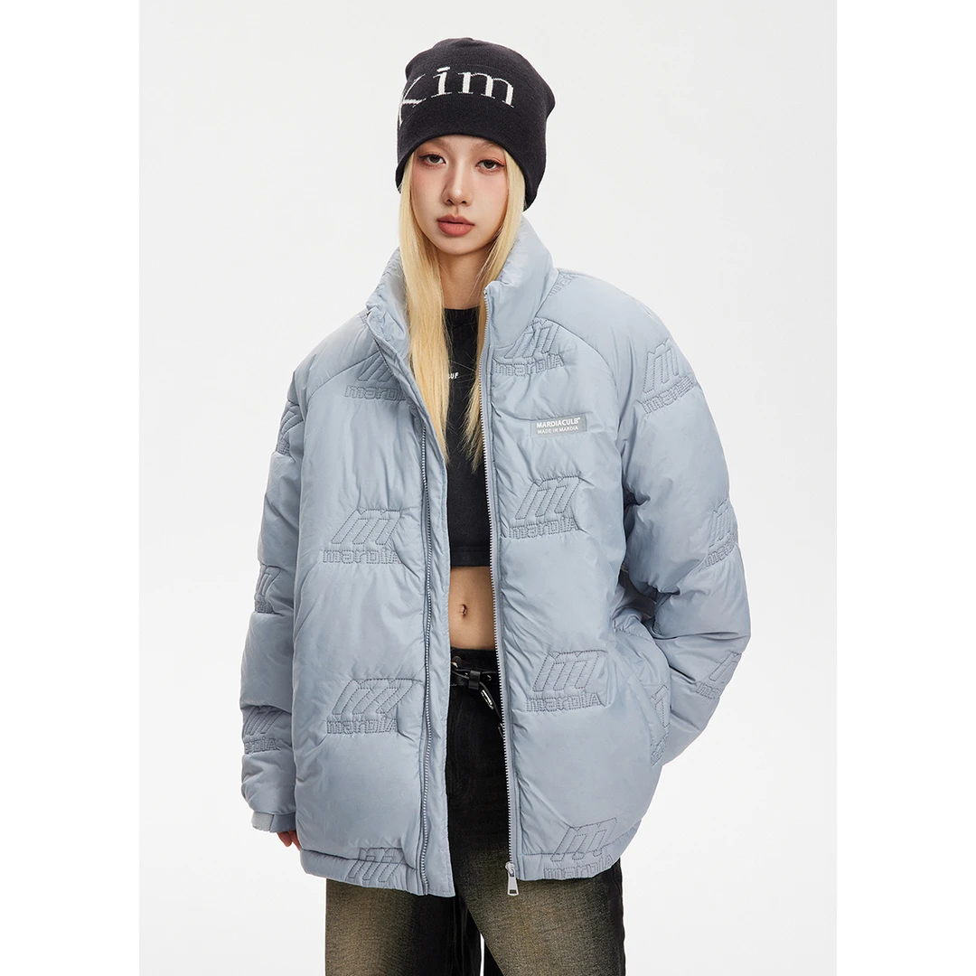 F2321美式潮牌冬季保暖设计感绣花字母情侣百搭立领棉衣