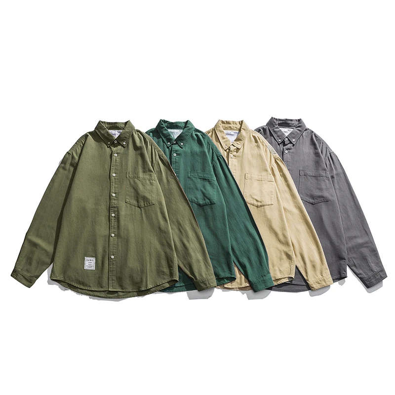 A736春秋潮牌日系简约情侣百搭纯色学院风长袖衬衫