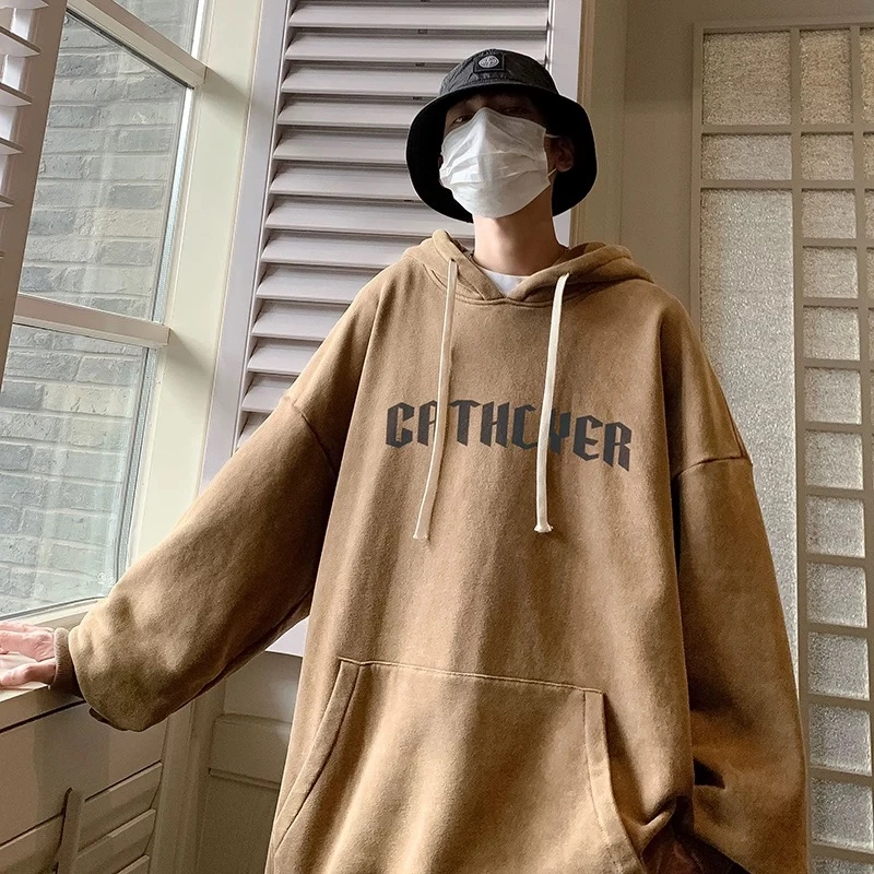 99157J潮牌加绒加厚水洗冬季保暖设计感字母情侣百搭连帽卫衣