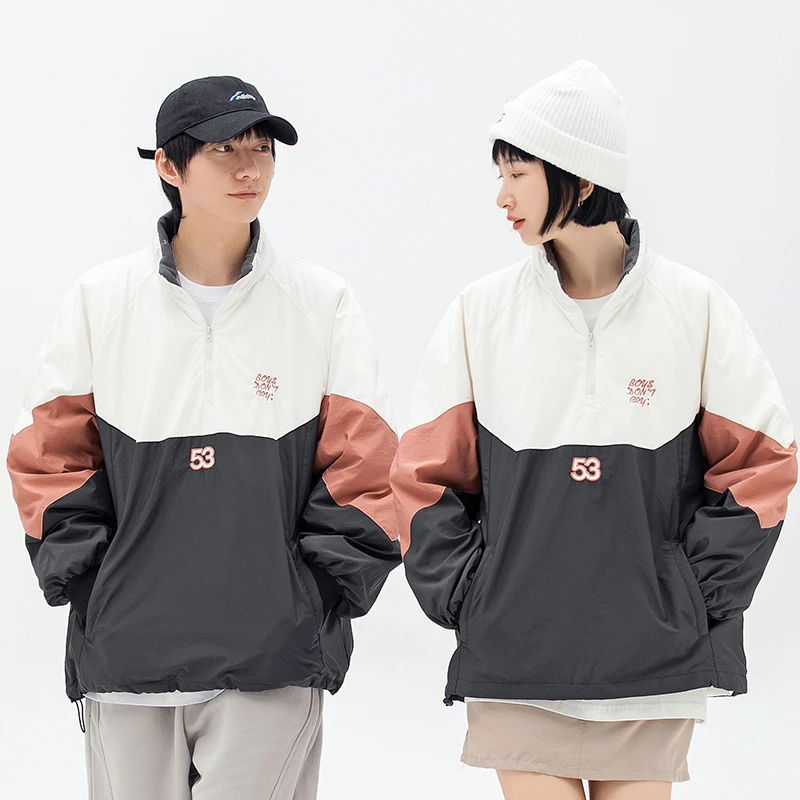 Y1202潮牌港风冬季保暖设计感刺绣字母套头拼色羽绒服