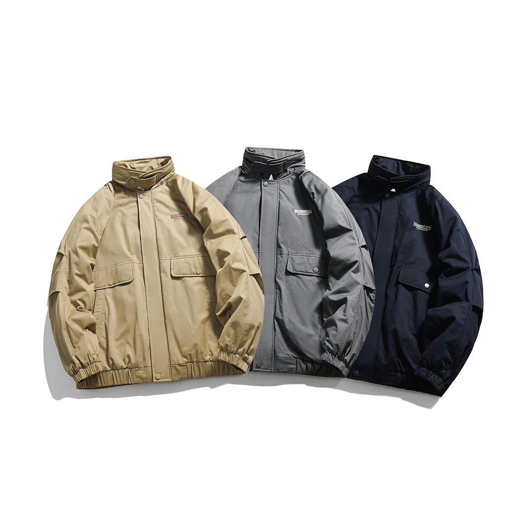 FMF732日系简约复古潮牌冬季保暖字母情侣百搭休闲翻领工装棉衣