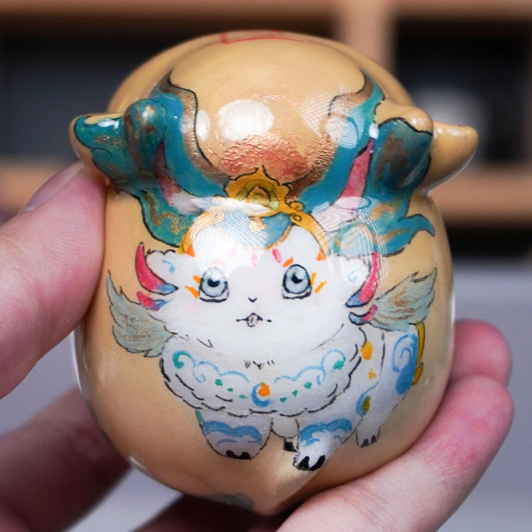 【牛气冲天】7公分檀木纯手工绘画牛牛桌面摆件