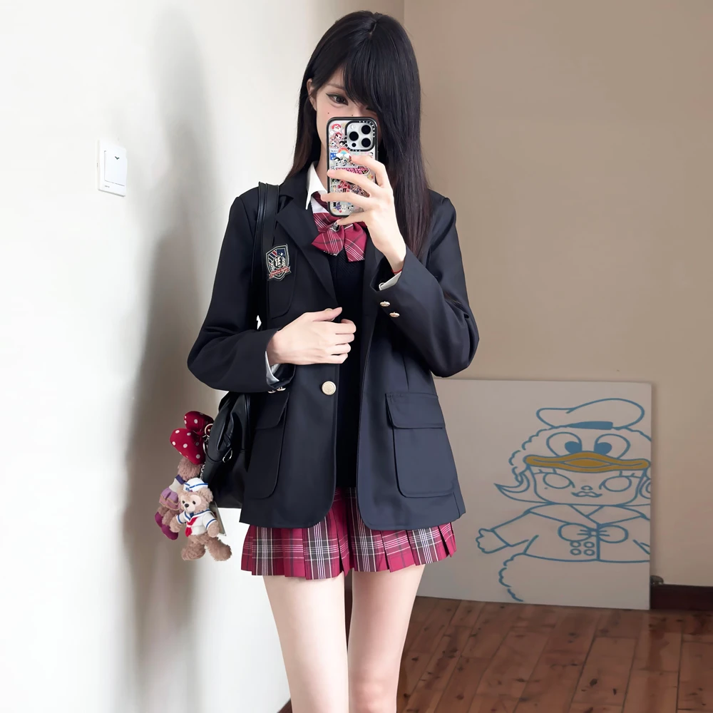 屿津高jk西服背心马甲毛衣针织衫西装四件套秋冬jk制服格裙套装女