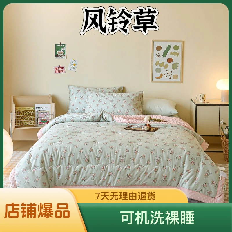 A类母婴100纯棉全棉豆豆绒被子被芯机洗裸睡春秋被加厚冬被单双人