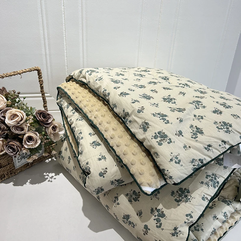 复古风纯棉豆豆被可机洗水洗全棉大豆春秋被学生加厚午睡毯子家用