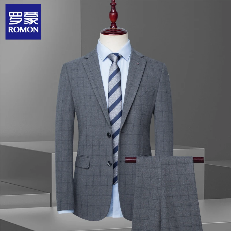 Romon/罗蒙男士西服套装修身新郎结婚礼服商务休闲西装正装韩版