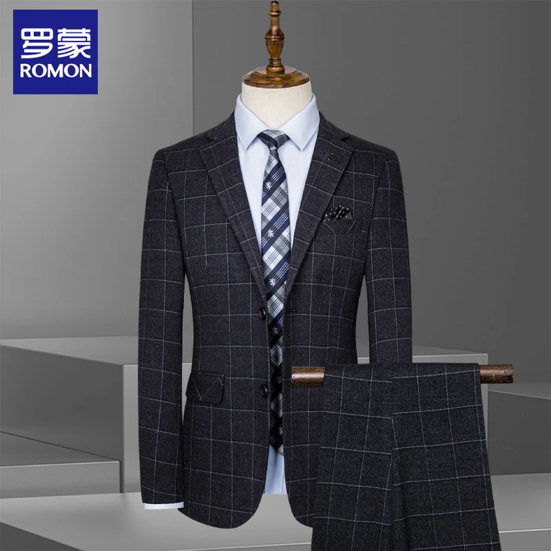 Romon/罗蒙男士西服套装新郎结婚礼服一套商务职业休闲西装正装
