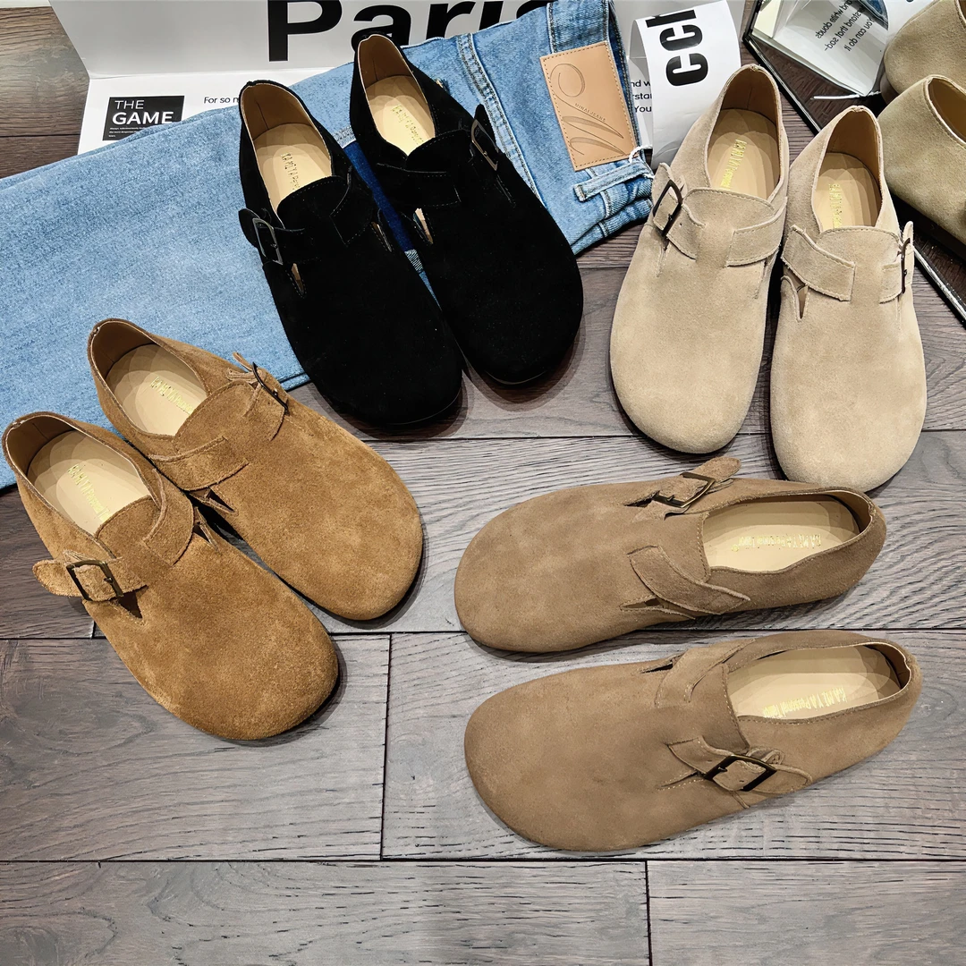 VEEFSHOW 550A 磨砂豆豆鞋女鞋复古日系丑萌软底勃肯休闲单鞋百搭