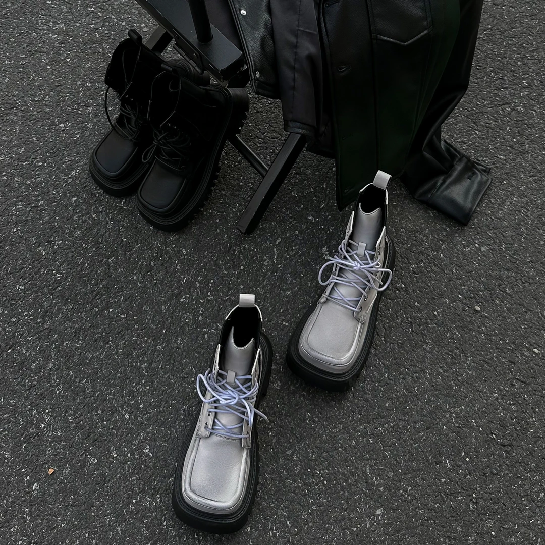 68-2 英伦风擦色方头系带马丁靴女粗跟酷帅休闲短靴