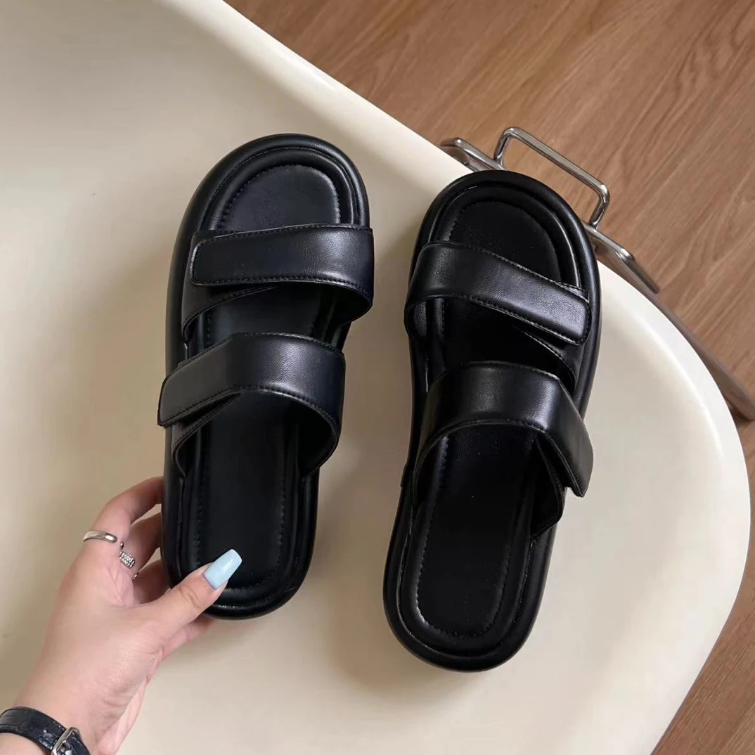 VEEFSHOW 9588-1 夏2024一字拖鞋新款港风复古外穿百搭懒人沙滩鞋