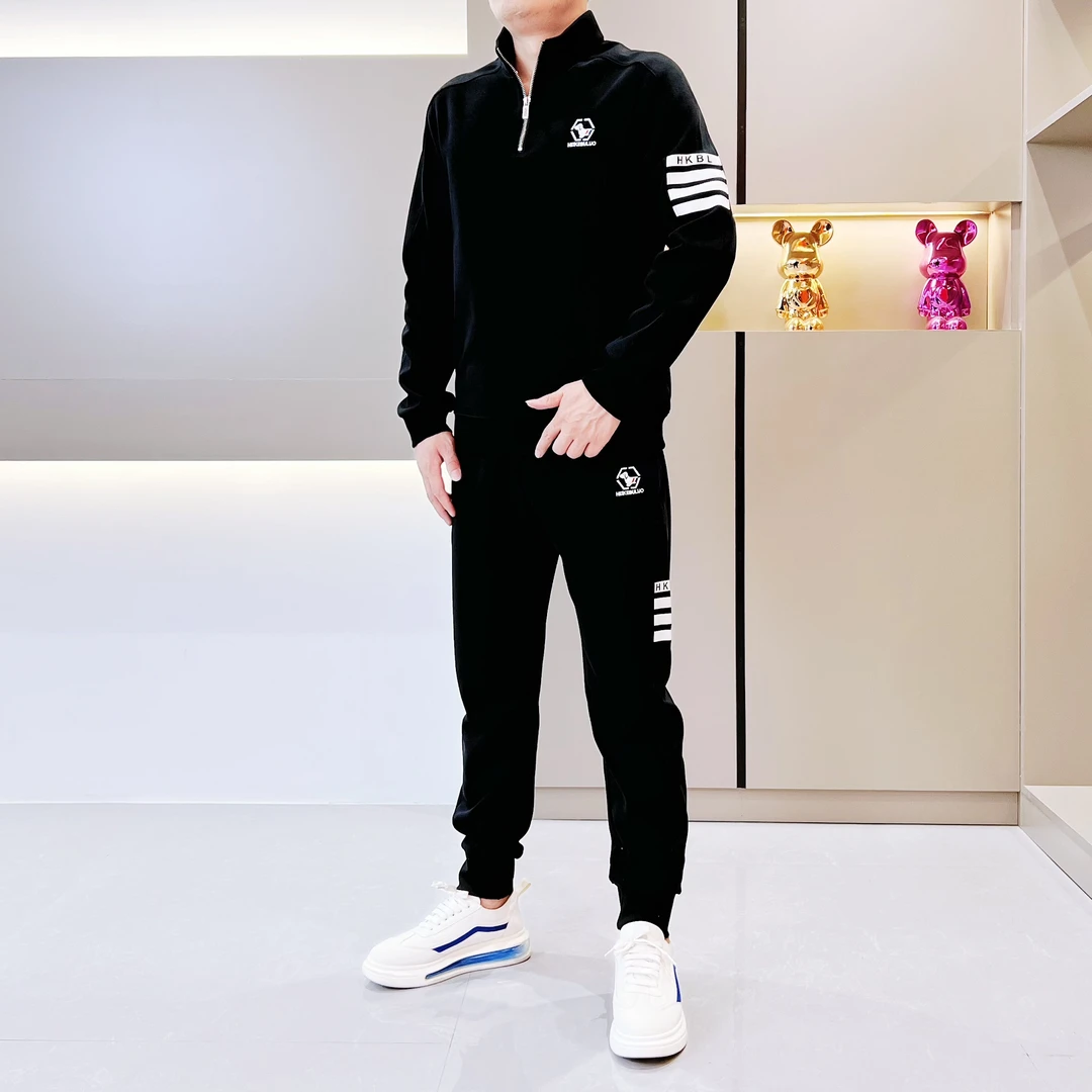 24男士秋季套装轻奢百搭潮流时尚休闲运动棉质立领运动服套装男