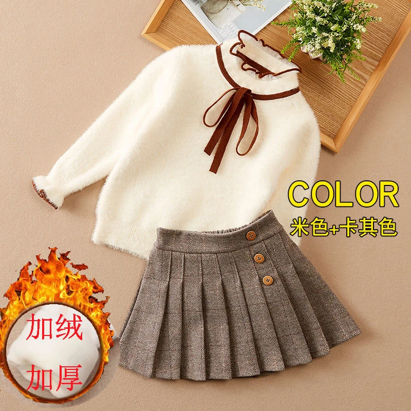 【卡皮】女童百褶裙毛呢短裙格子半身裙秋冬冬不起球加绒洋气百搭