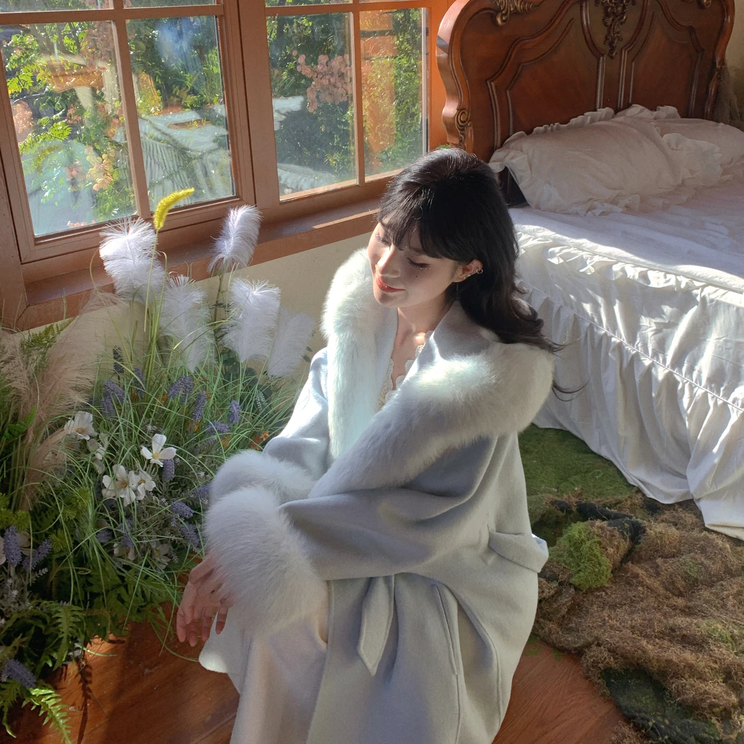 【苏妲己3.0】双面呢羊毛大衣女显瘦2024气质轻奢外套狐狸毛皮草