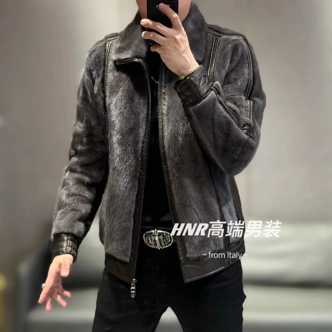 【真水貂鹅绒服】高端男士高品质个性时尚潮流翻领羽绒服9817