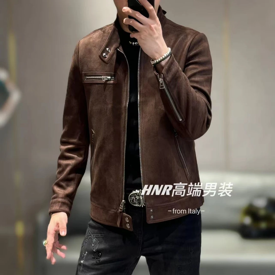 经典纯色胸前口袋拉链设计新款高端男士时尚休闲百搭潮流夹克8153