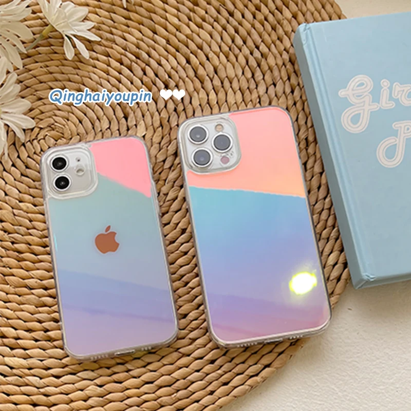 炫彩渐变透明磨砂适用iphone15promax苹果14手机壳13镭射12防摔11
