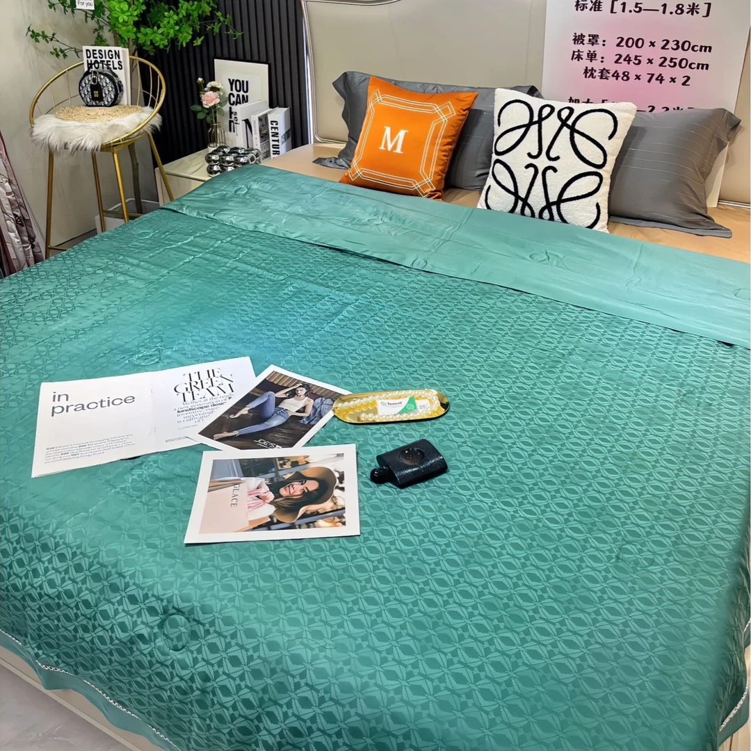 【夏凉被】天丝提花镂空边夏凉被-温妮莎绿