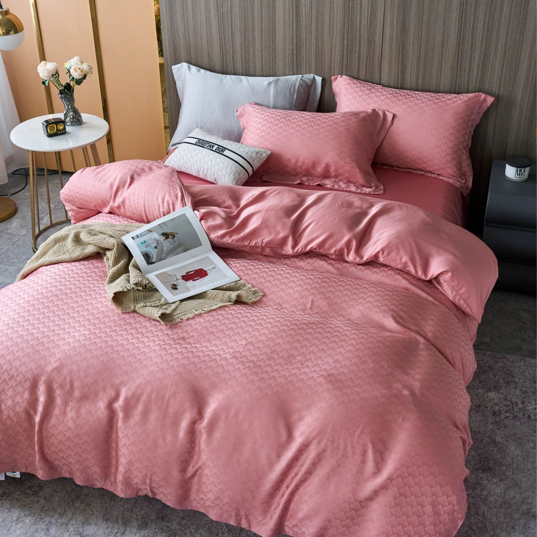 【四件套】莱赛尔纤维提花四件套-扇子粉