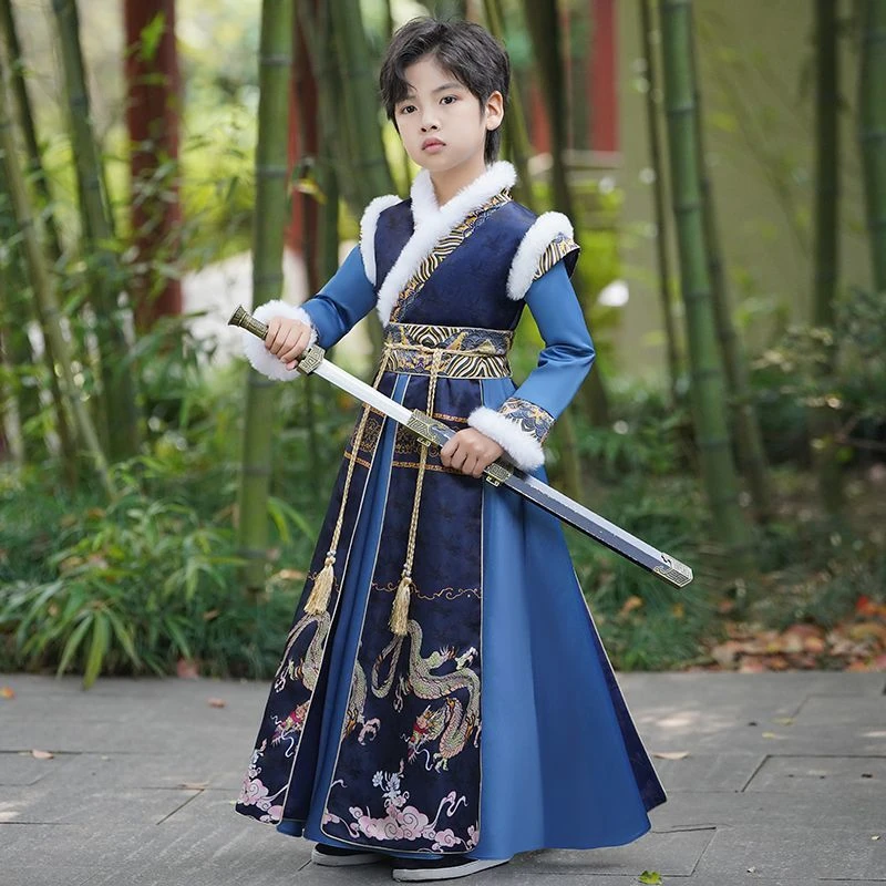 男童汉服冬款2023新款儿童中国风唐装男孩加厚古风拜年服冬季古装